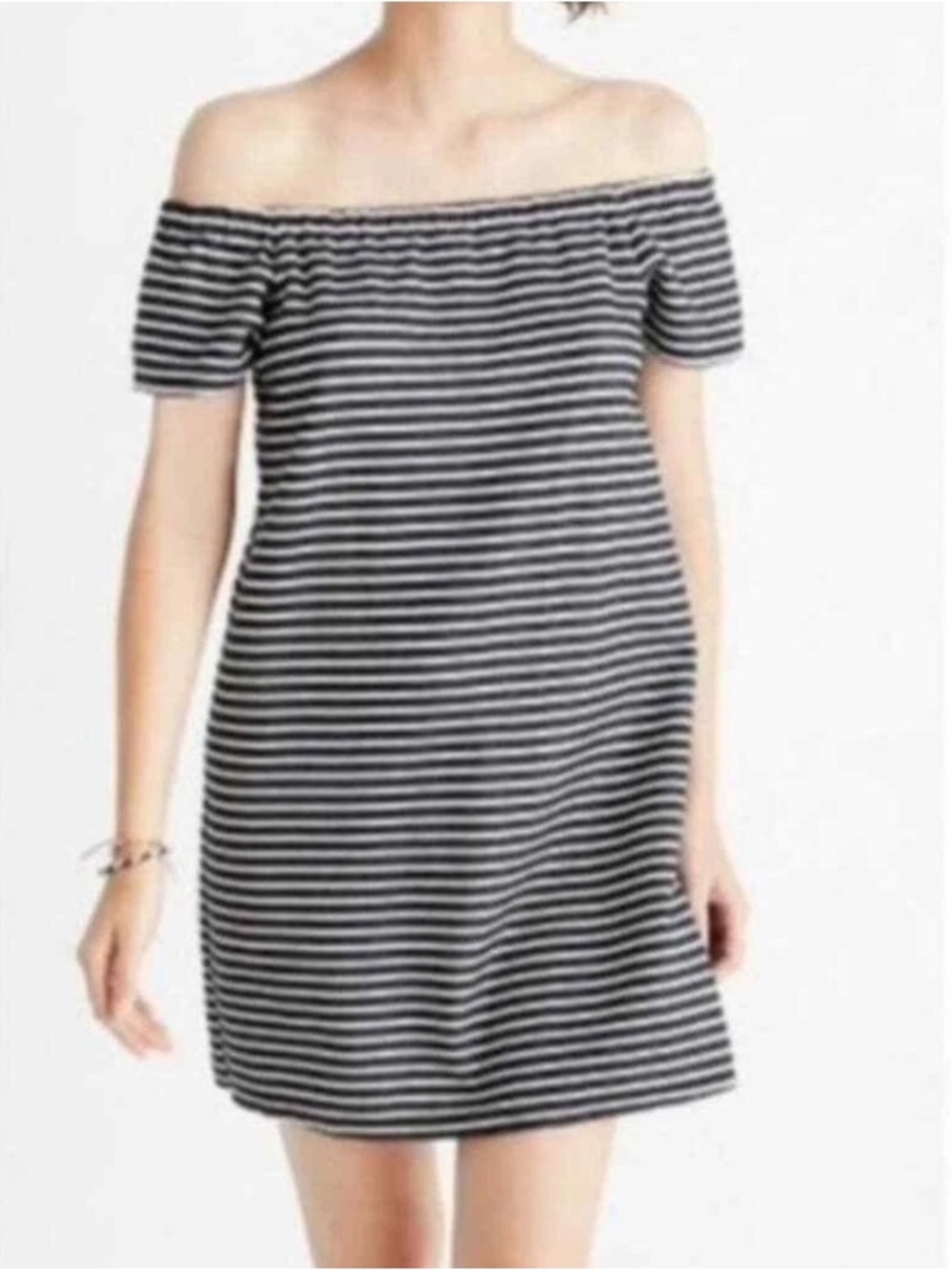 Black and White Striped Off-Shoulder Women's Dress size L